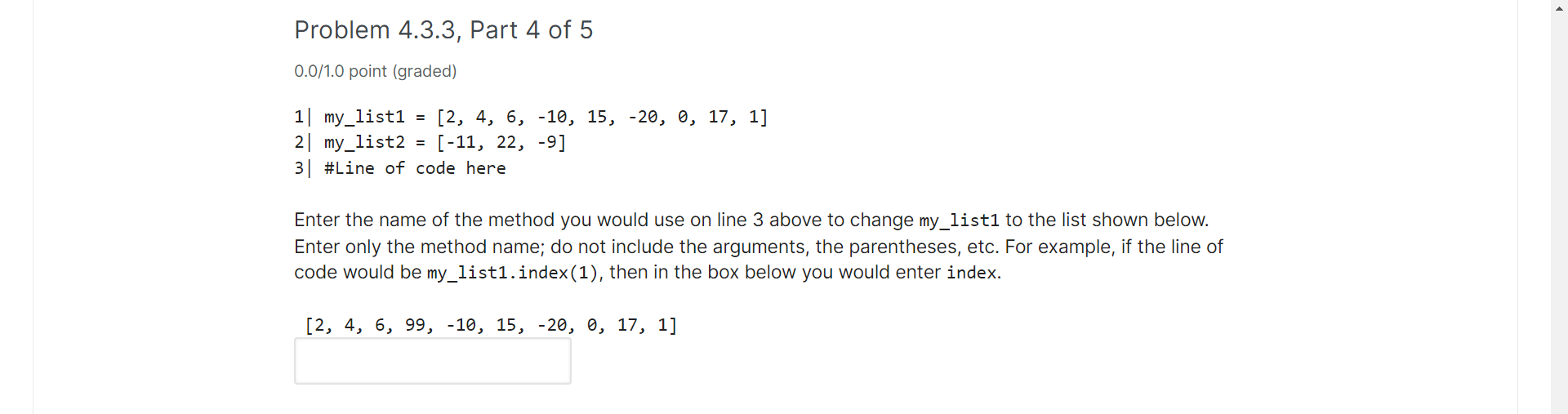 Solved Problem 4.3.3, Part 4 of 5 0.0/1.0 point (graded) 1| | Chegg.com