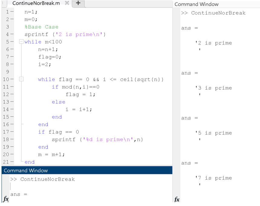 Solved Command Window Continue NorBreak.m x + n=1; 1 >> | Chegg.com
