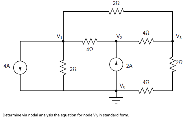 Solved 212 w 412 Vi V2 V3 4Ω 212 4A 2A 212 432 Vo Determine | Chegg.com