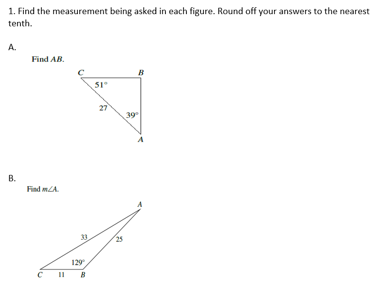Solved 1. Find the measurement being asked in each figure. | Chegg.com