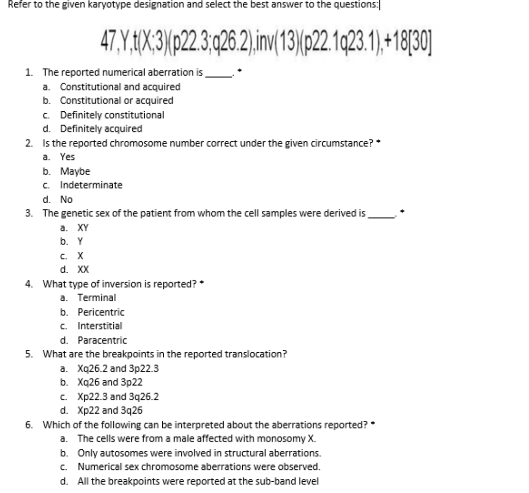 Solved Refer to the given karyotype designation and select | Chegg.com