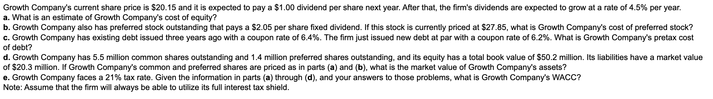 Solved Growth Company's current share price is $20.15 and it | Chegg.com