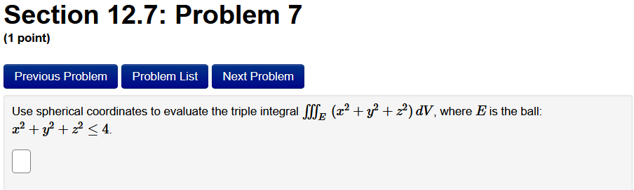 Solved Section 12.7: Problem 7 (1 point) Previous Problem | Chegg.com
