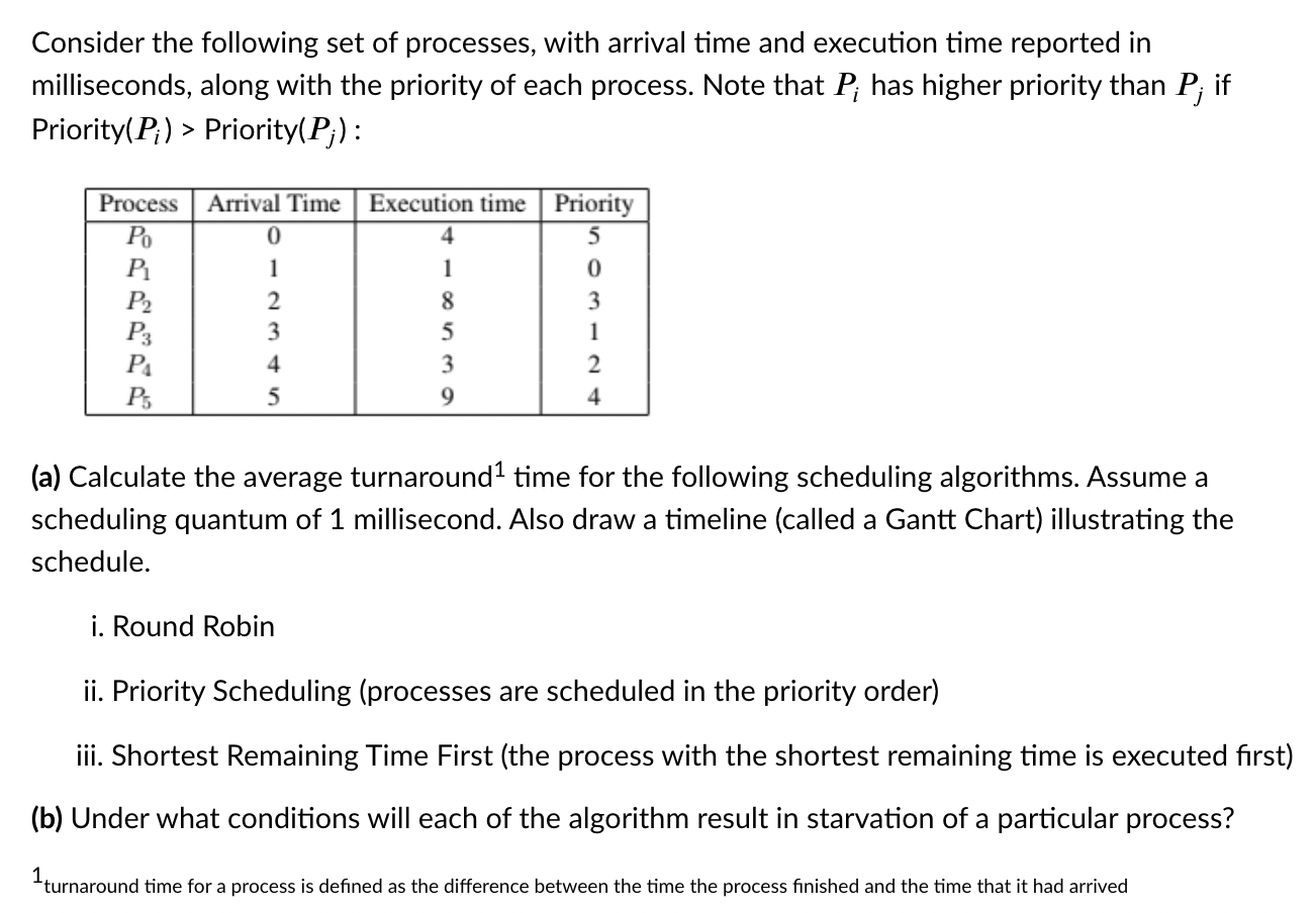 Solved Consider the following set of processes, with arrival | Chegg.com