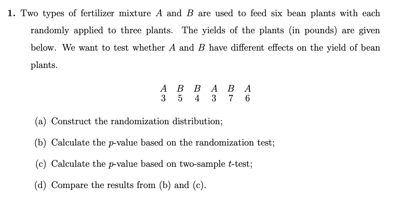 Solved 1. Two Types Of Fertilizer Mixture A And B Are Used | Chegg.com