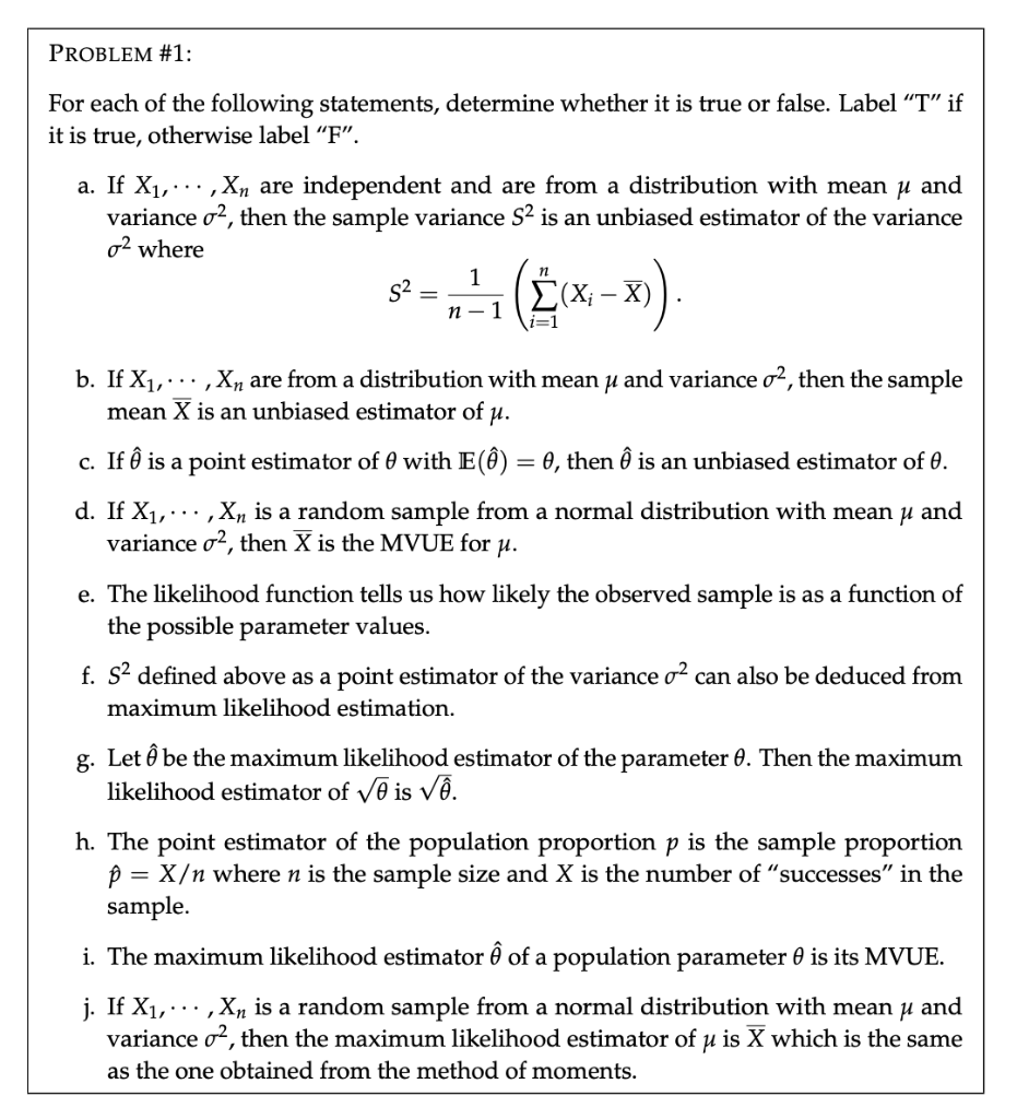 Solved Problem 1 For Each Of The Following Statements Chegg Com