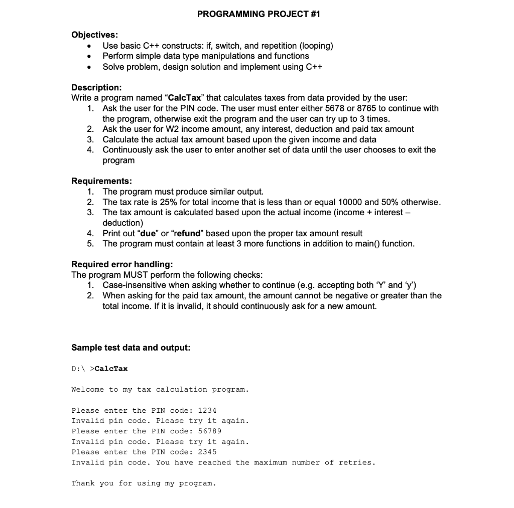 Solved Programming Project 1 Objectives Use Basic C C Chegg Com