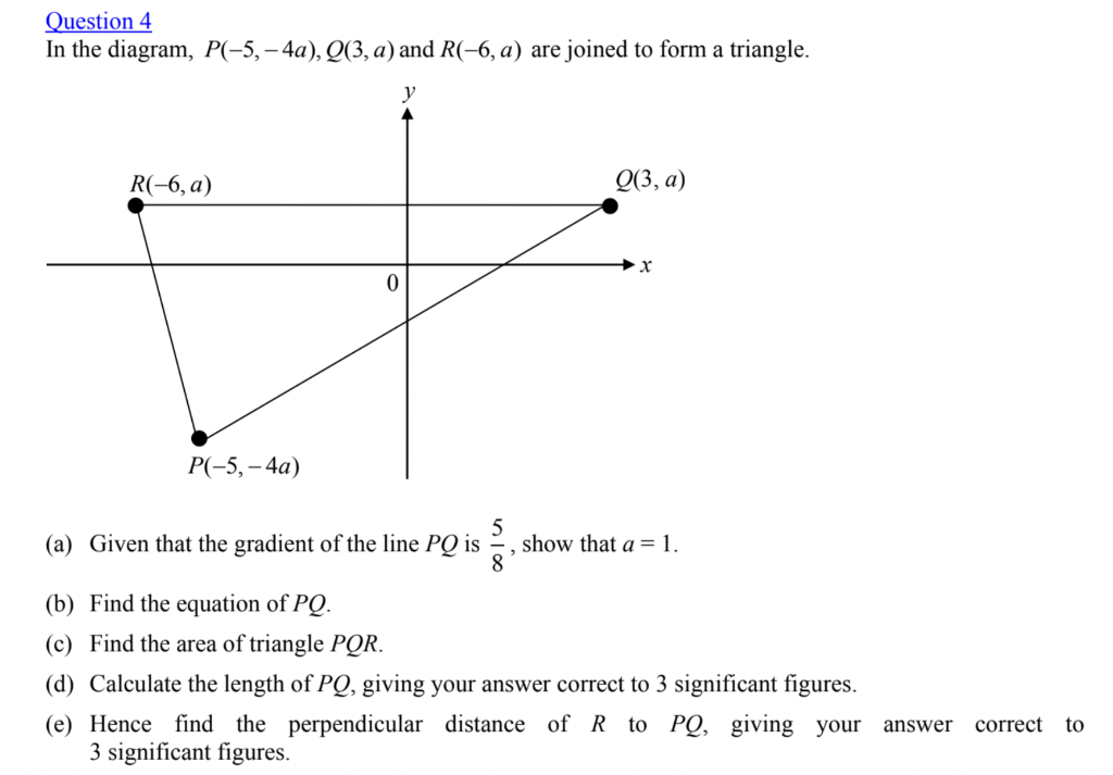 Solved Question 4 In the diagram, P(-5, - 4a), Q(3, a) and | Chegg.com
