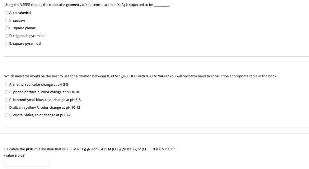 Solved Using the VSEPR model, the molecular geometry of the | Chegg.com
