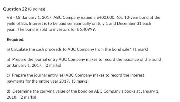 Solved VB - On January 1, 2017, ABC Company Issued A | Chegg.com