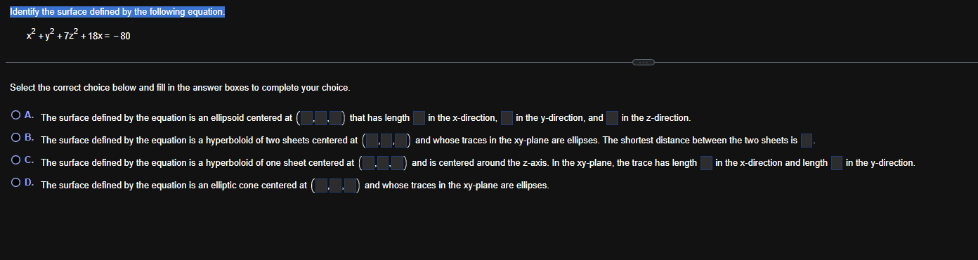Solved Identify the surface defined by the following | Chegg.com