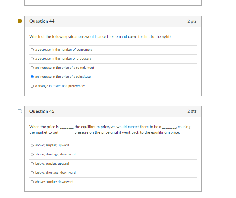 Solved Question 44 2 pts Which of the following situations | Chegg.com
