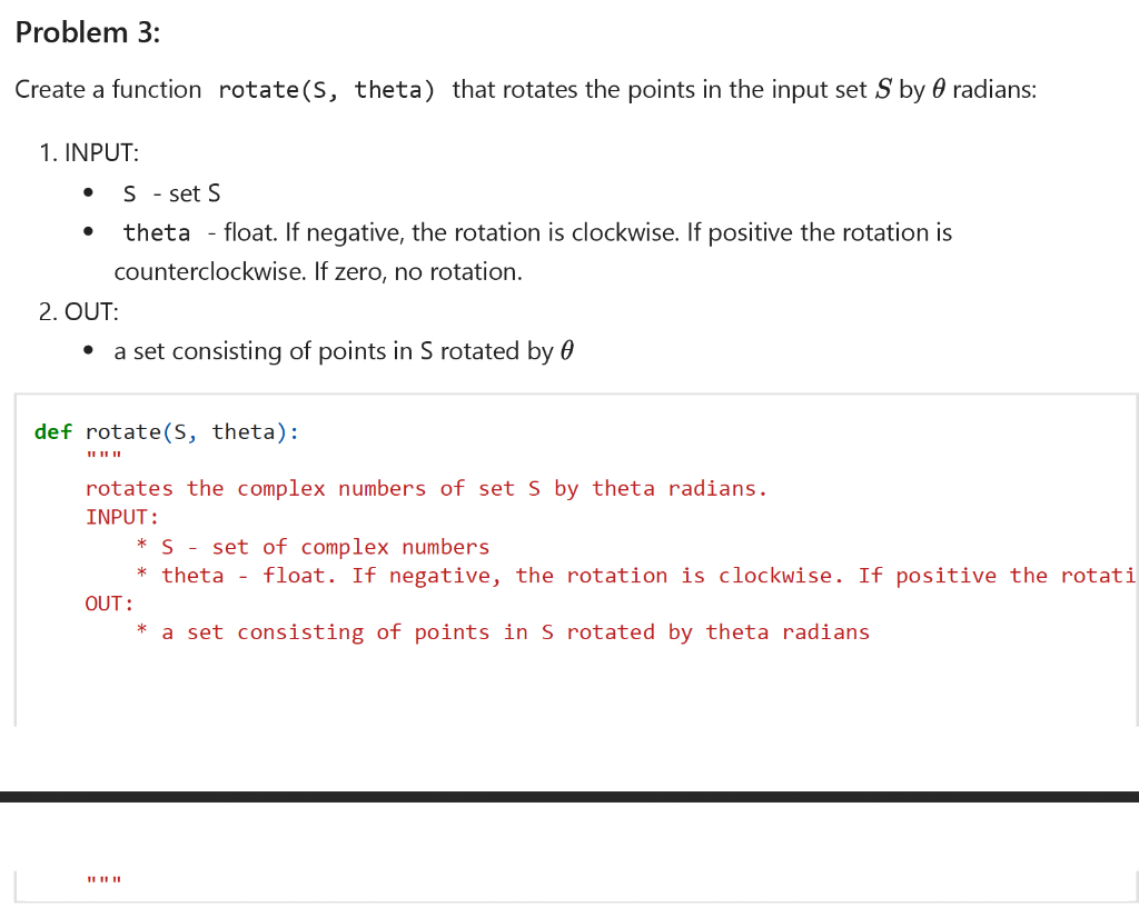 Solved Problem 3: Create a function rotate(S, theta) that | Chegg.com