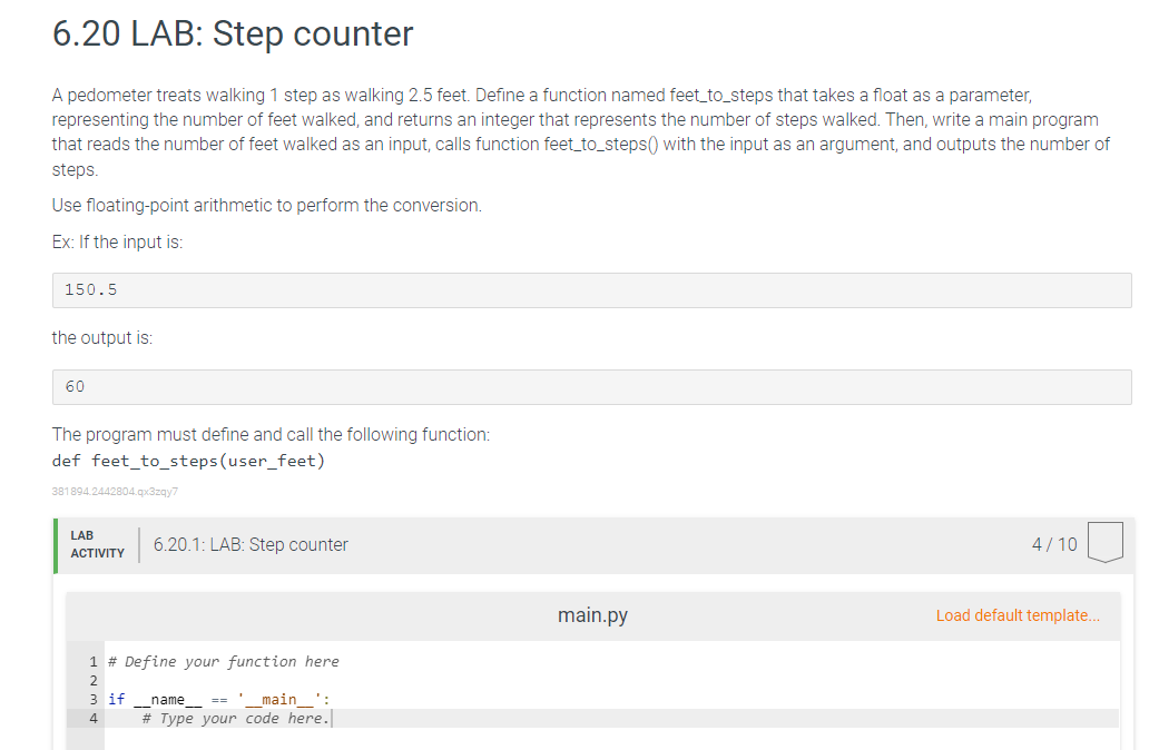 Solved 6.20 LAB: Step counter A pedometer treats walking 1 | Chegg.com