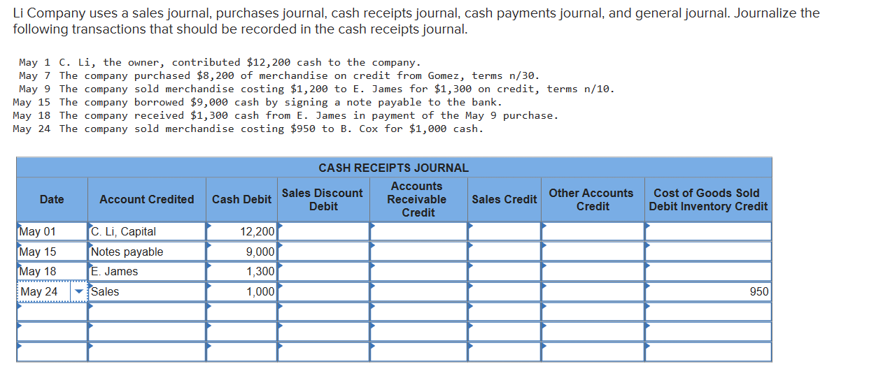 Solved Li Company uses a sales journal, purchases journal, | Chegg.com
