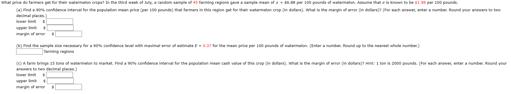 Solved What price do farmers get for their watermelon crops? | Chegg.com