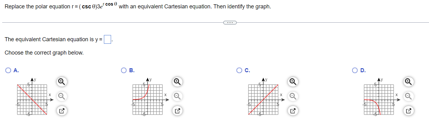 Solved Replace the polar equation r=(cscθ)3ercosθ with an | Chegg.com