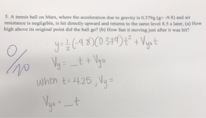 Solved 5 A Tennis Ball On Mars Where The Acceleration Due