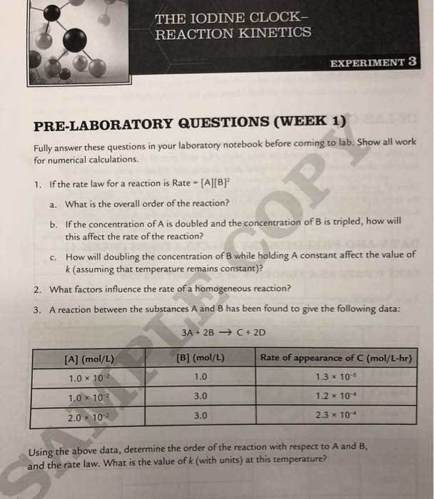 Solved THE IODINE CLOCK- REACTION KINETICS EXPERIMENT 3 | Chegg.com