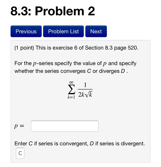 Solved 8.3: Problem 2 Previous Problem List Next (1 point) | Chegg.com