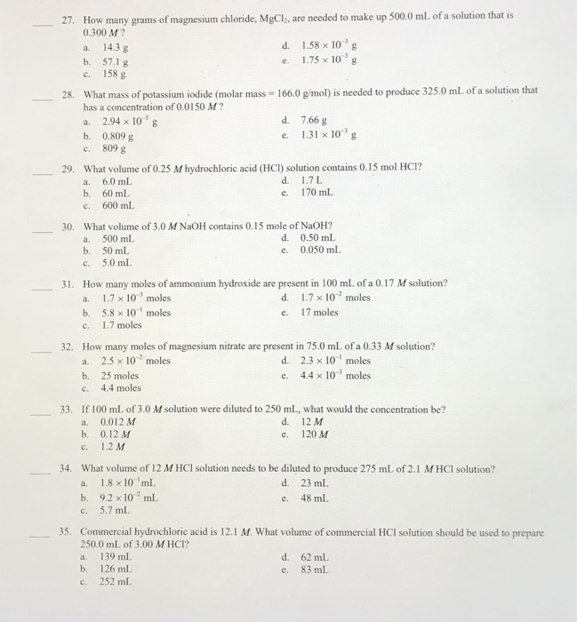 Solved 27. How many grams of magnesium chloride, MgCl, are