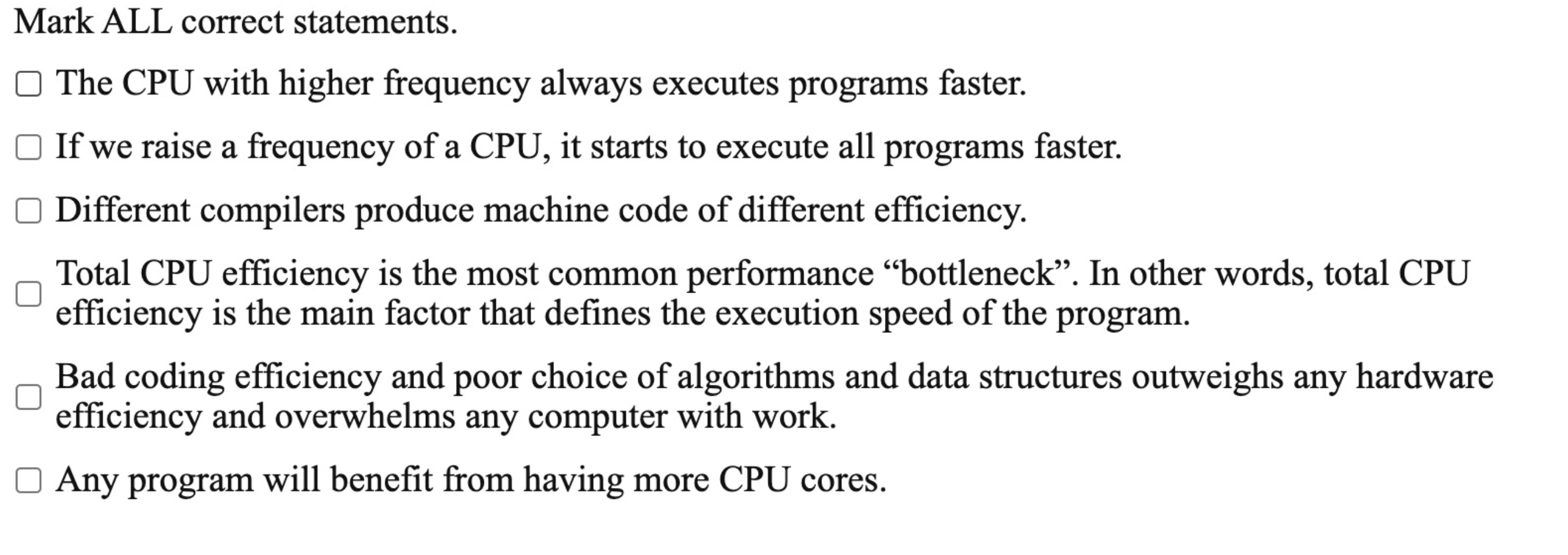 Solved Mark ALL correct statements. The CPU with higher | Chegg.com