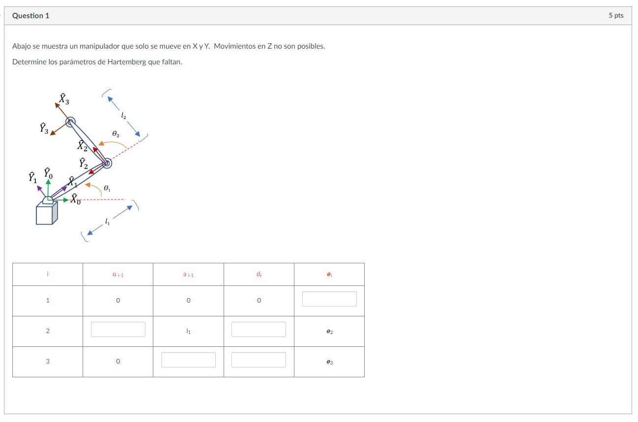 Abajo se muestra un manipulador que solo se mueve en \( \mathrm{X} \) y \( \mathrm{Y} \). Movimientos en \( \mathrm{Z} \) no