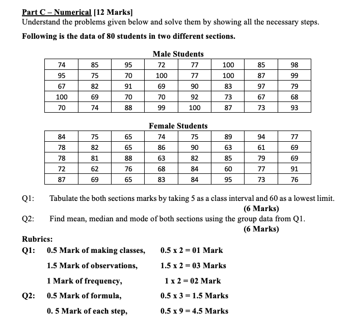 Solved Part C – Numerical [12 Marks] Understand the problems | Chegg.com