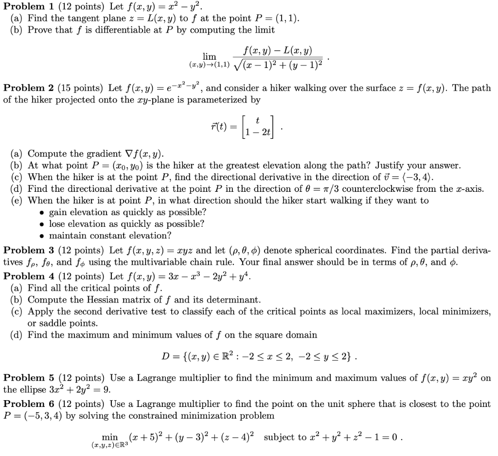 Solved Problem 1 12 Points Let F X Y X2 Y2 A Find Chegg Com