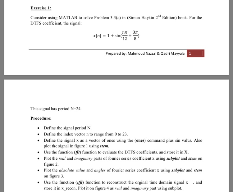 Exercise 1: Consider using MATLAB to solve Problem | Chegg.com