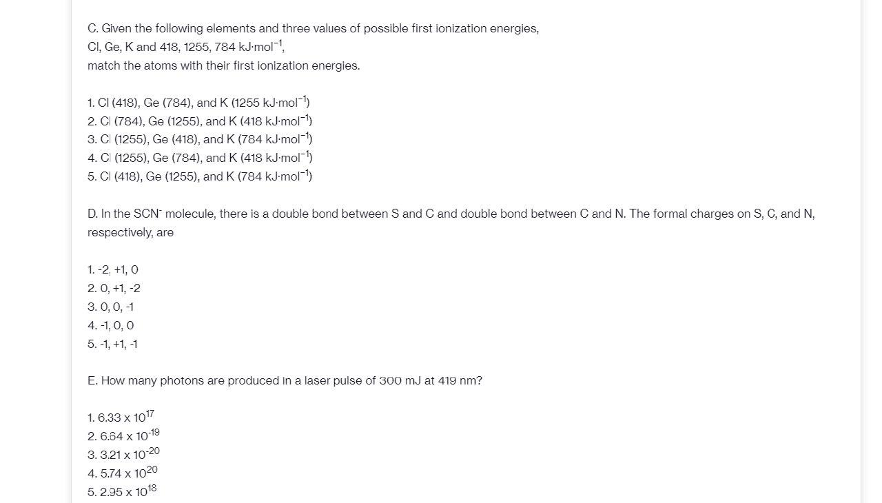 Solved C. Given The Following Elements And Three Values Of | Chegg.com