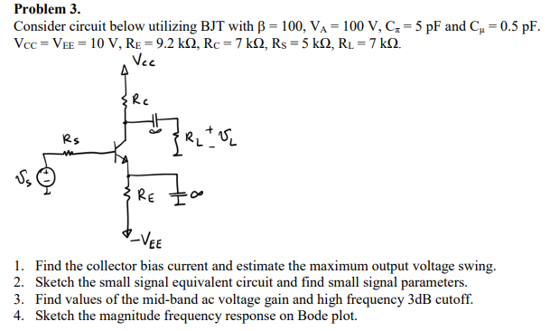 Solved Problem 3. Consider circuit below utilizing BJT with | Chegg.com
