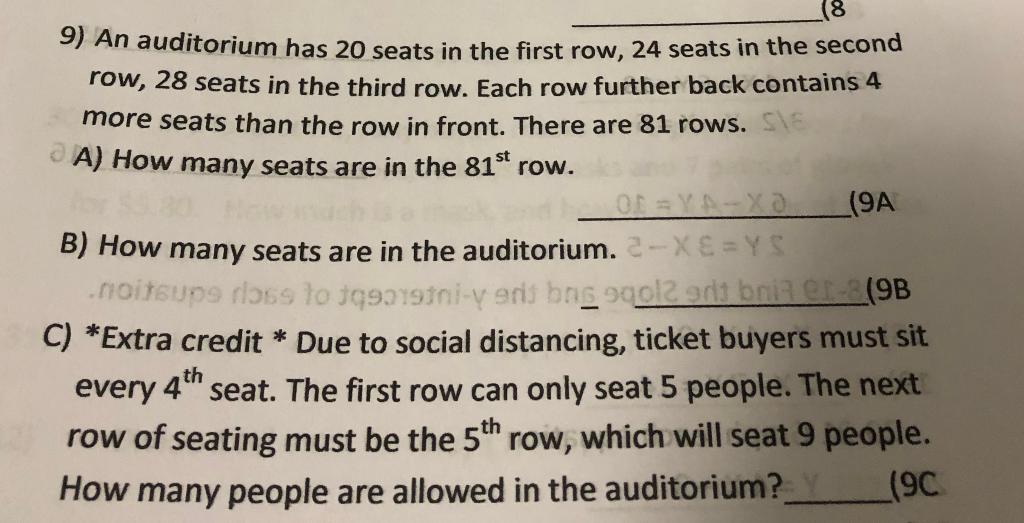 Solved 9 An auditorium has 20 seats in the first row 24 Chegg