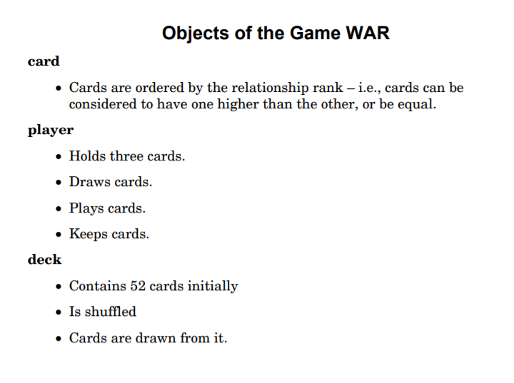 Solved write a java program for the war card game given | Chegg.com