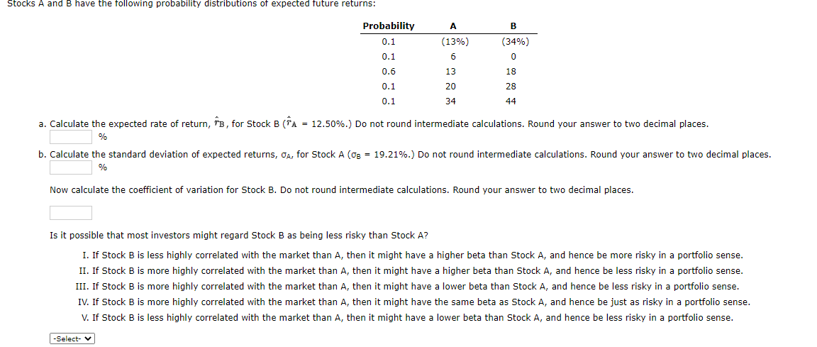 Solved Stocks A And B Have The Following Probability | Chegg.com