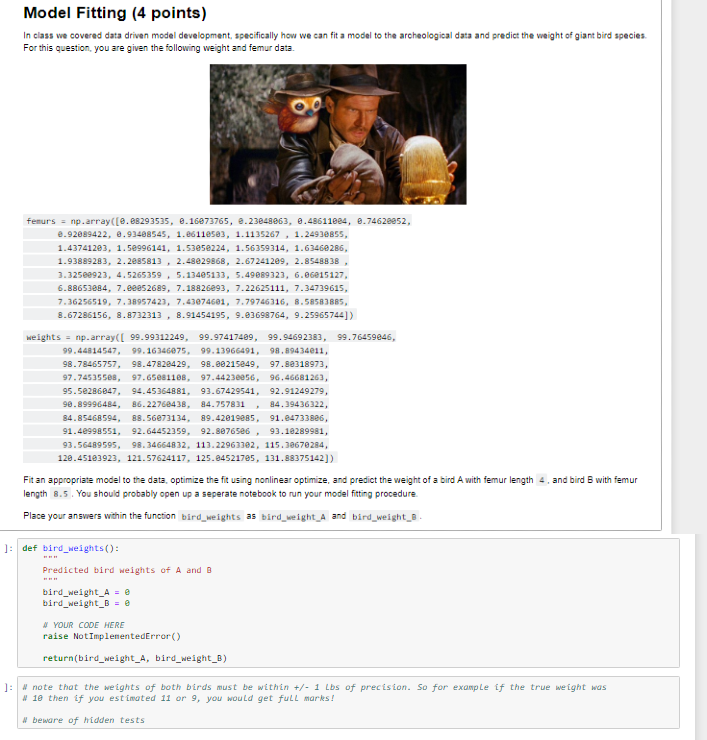 Model Fitting (4 points) In class we covered data | Chegg.com