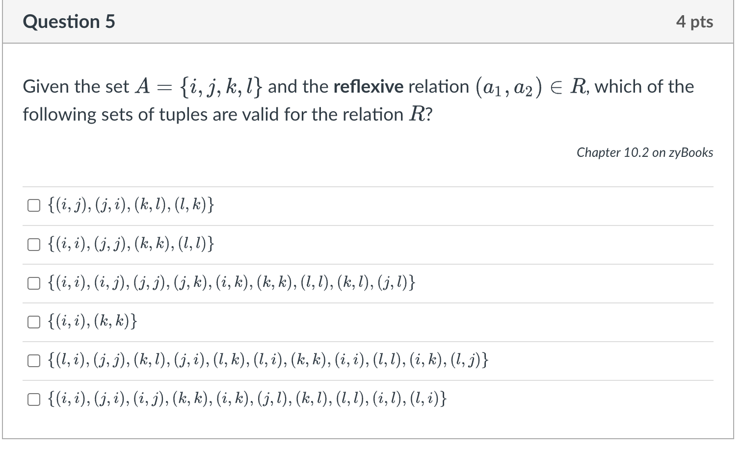 Solved Given the set A={i,j,k,l} and the reflexive relation | Chegg.com