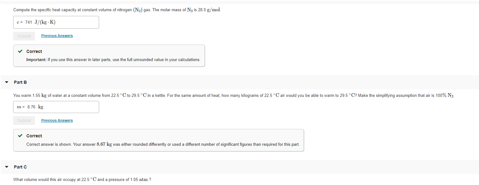 Solved Compute the specific heat capacity at constant volume