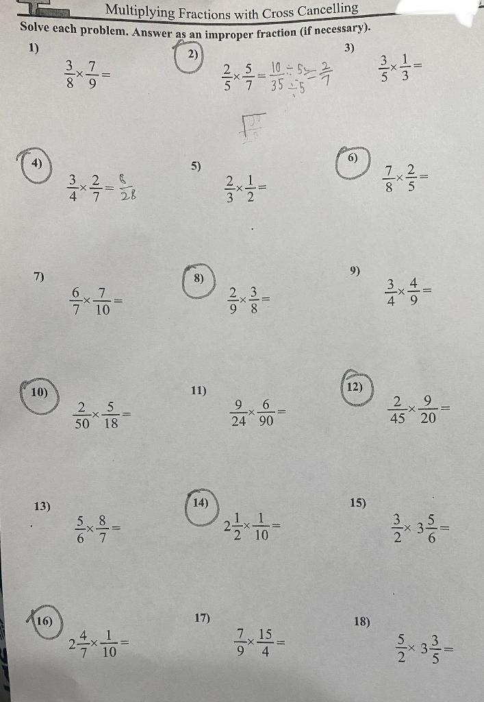 Solved Multiplying Fractions with Cross Cancelling Solve | Chegg.com