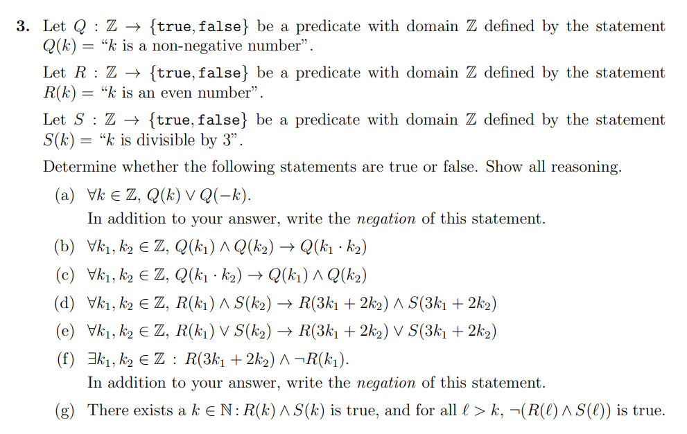 Solved Let Q : Z → true, false be a predicate with domain | Chegg.com