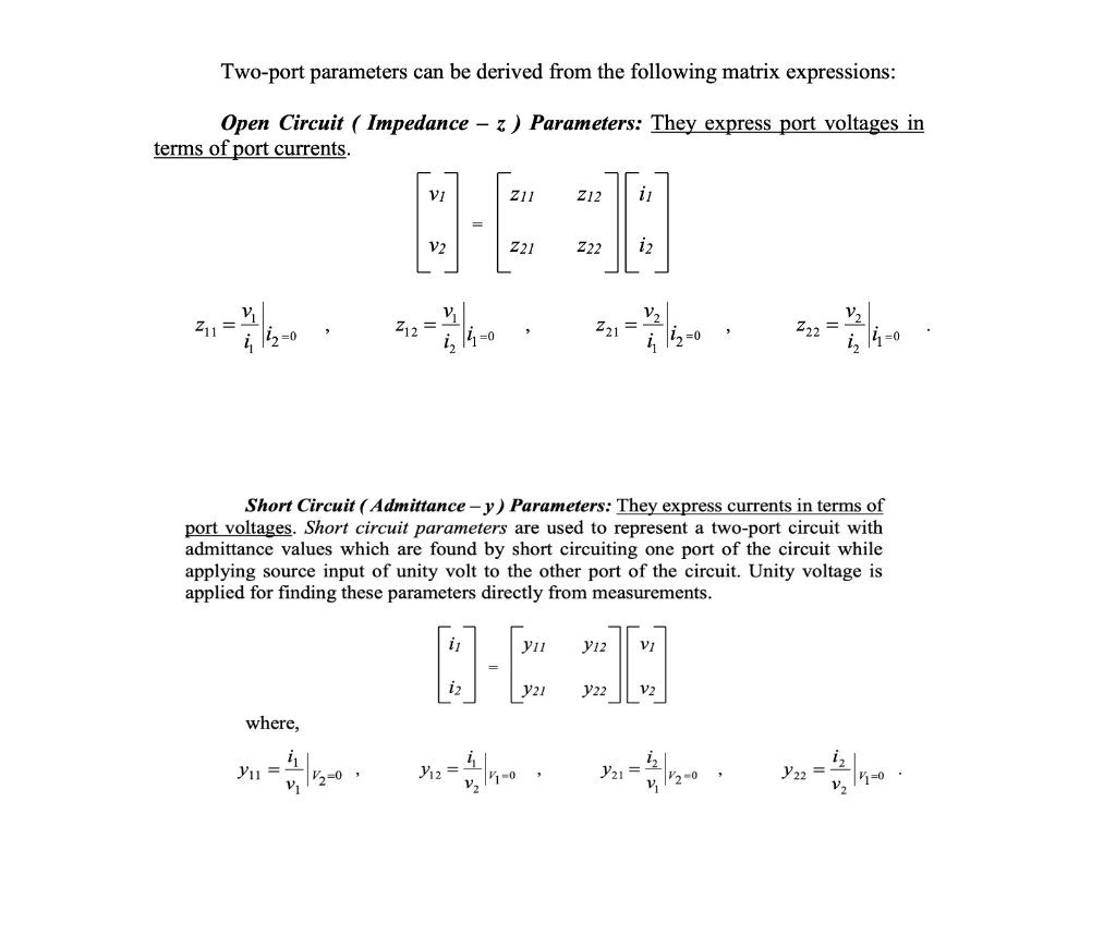 Solved Twoport parameters can be derived from the following