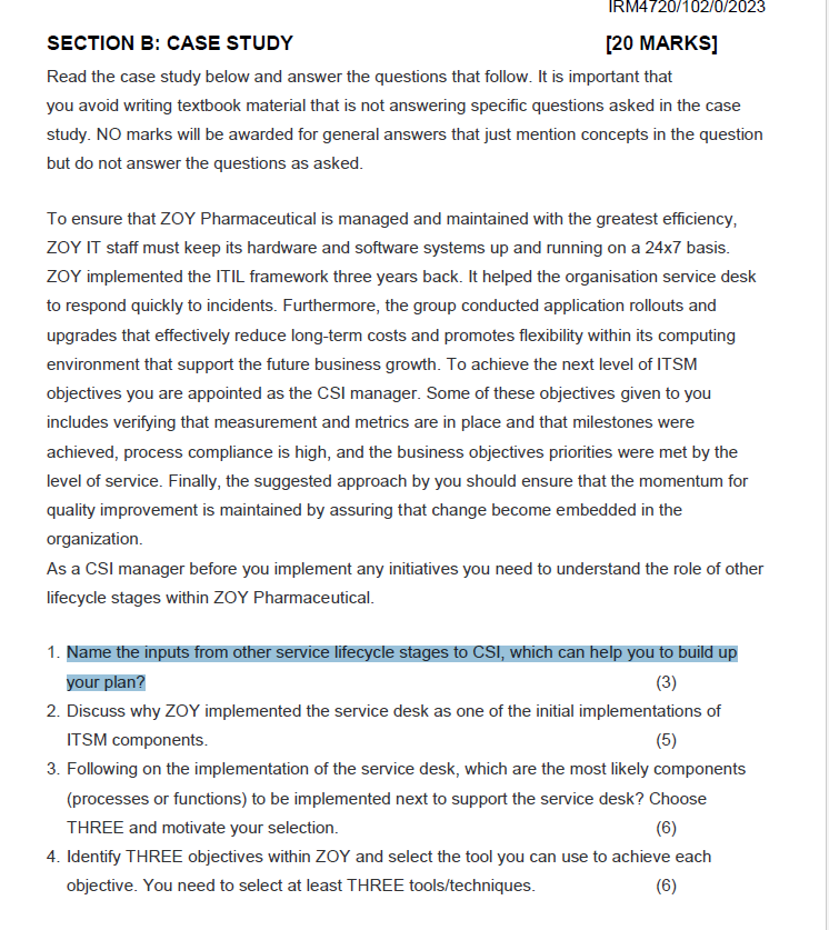 Solved SECTION B: CASE STUDY [20 MARKS] Read The Case Study | Chegg.com