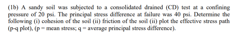Solved (1b) A sandy soil was subjected to a consolidated | Chegg.com