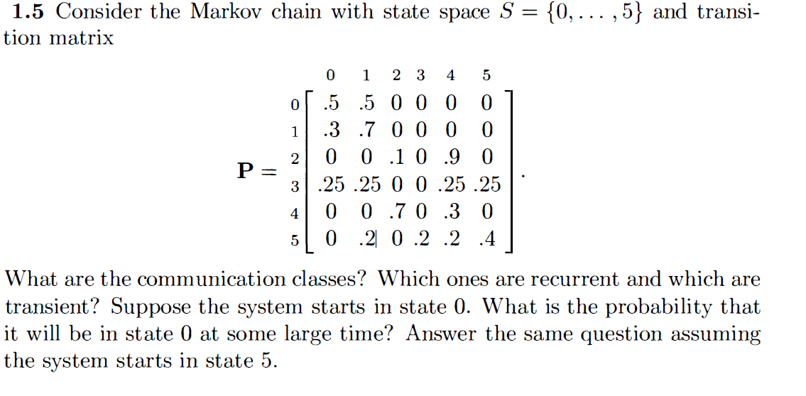 Solved 1.5 Consider the Markov chain with state space S = | Chegg.com