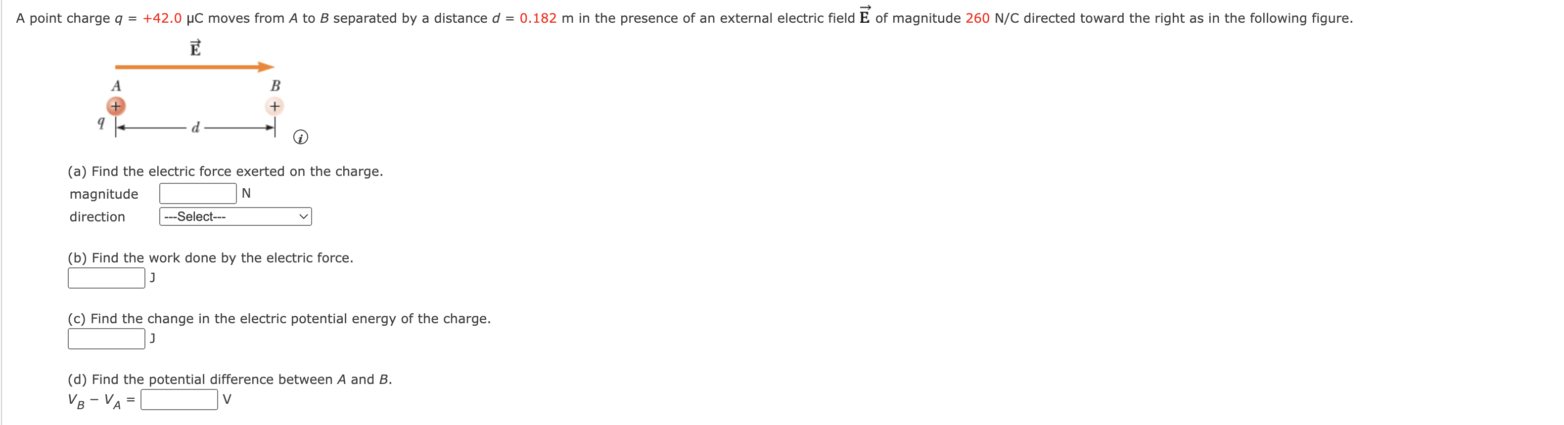 Solved A point charge q = +42.0 µC moves from A to B | Chegg.com