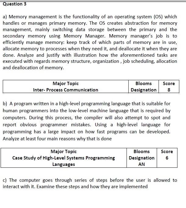 Question 3 a) Memory management is the functionality | Chegg.com