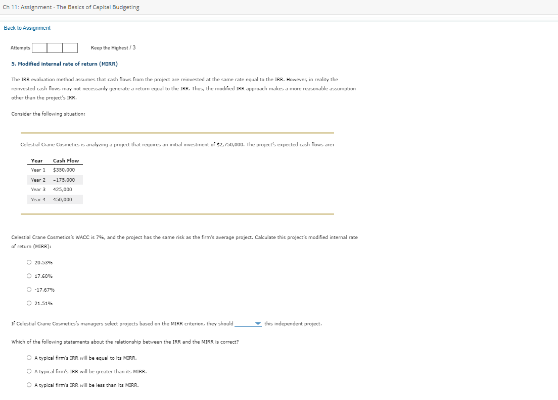 Solved The IRR evaluation method assumes that cash flows | Chegg.com