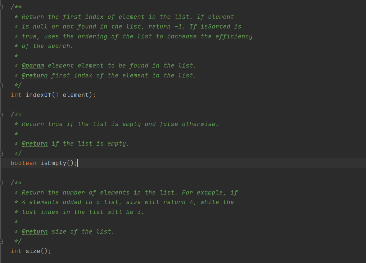 Solved /** * Return the first index of element in the list. | Chegg.com
