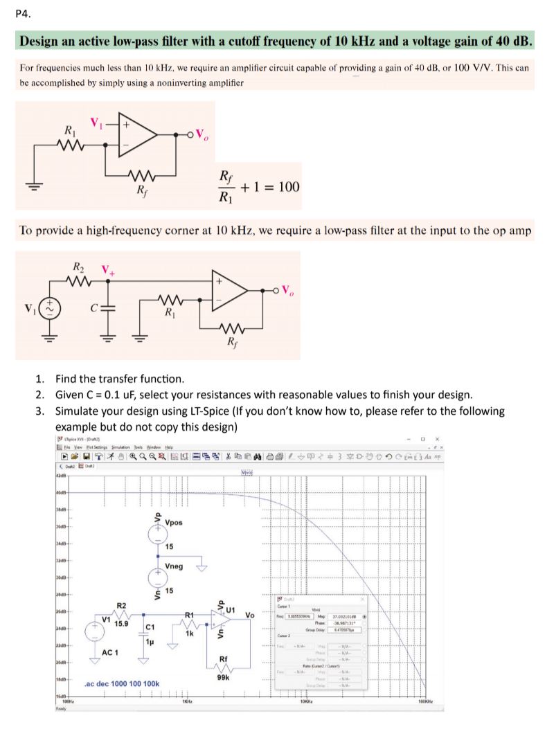 Solved Design an active low-pass filter with a cutoff | Chegg.com