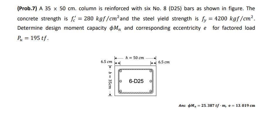 (Prob.7) A 35×50 cm. column is reinforced with six | Chegg.com